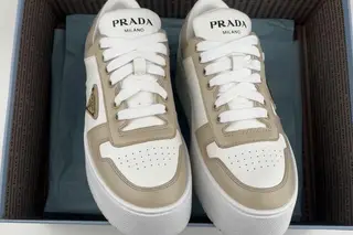 Prada Downtown Bold Low-Top Skate Shoes Sail
