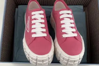Prada Re-Nylon Double Wheel Low-Top Skate Shoes Pink White