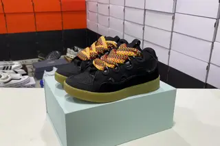 Lanvin Curb Low-Top Skate Shoes Black Yellow Laces