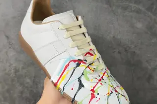 Maison Margiela Calfskin Replica Mm6 Low-Top Skate Shoes Paint Splatter White