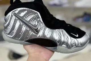 Nike Foamposite Pro Silver Surfer Mid-Top Basketball Shoes Black