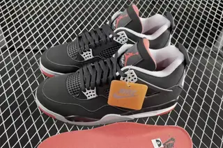 Jordan 4 Retro Bred Low-Top Basketball Shoes Black Red (JORDAN-126)