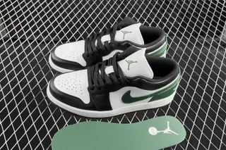 Jordan 1 Low Basketball Shoes Black White Green