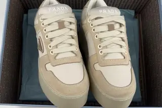 Prada Downtown Bold Low-Top Skate Shoes Beige