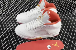 Jordan 5 Retro Sunset Low-Top Basketball Shoes White Red Orange