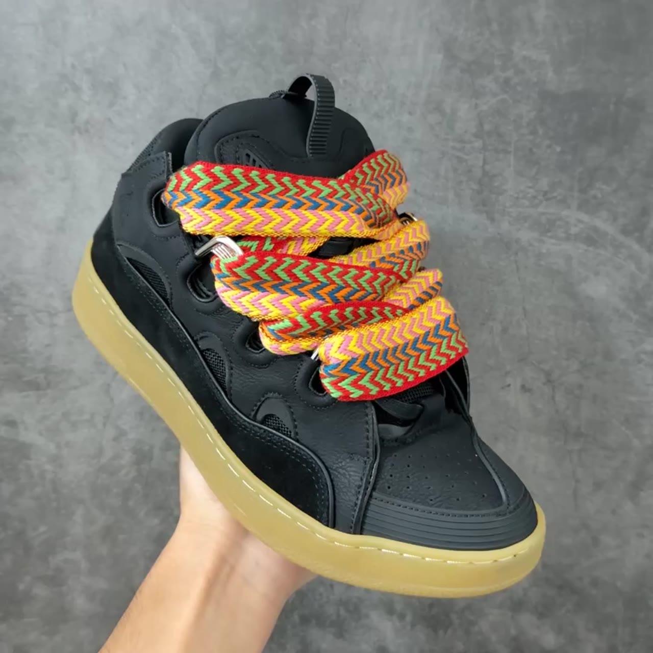 Lanvin Leather Curb Low-Top Chunky Sneakers Black Yellow