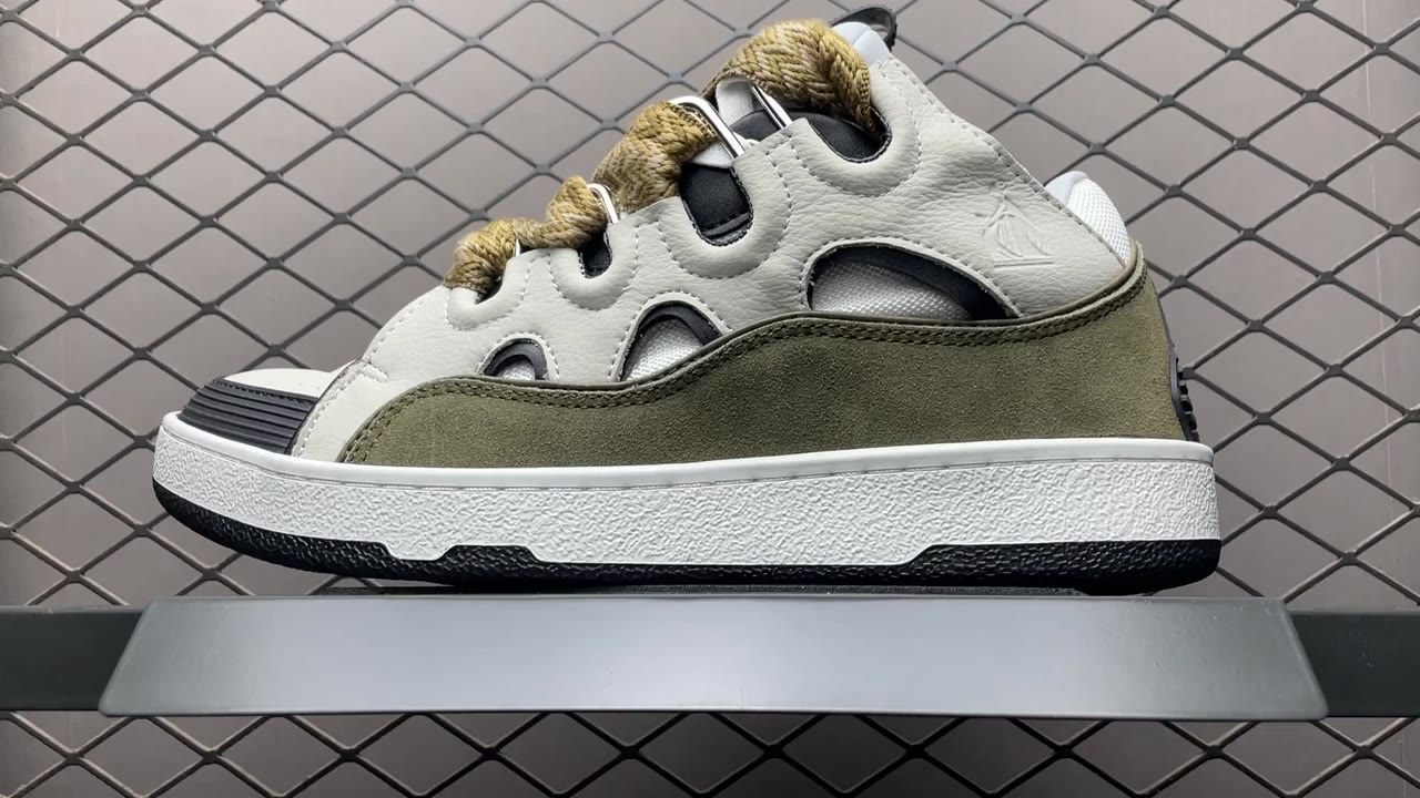 Lanvin Curb Low-Top Skate Shoes White Olive Fleece