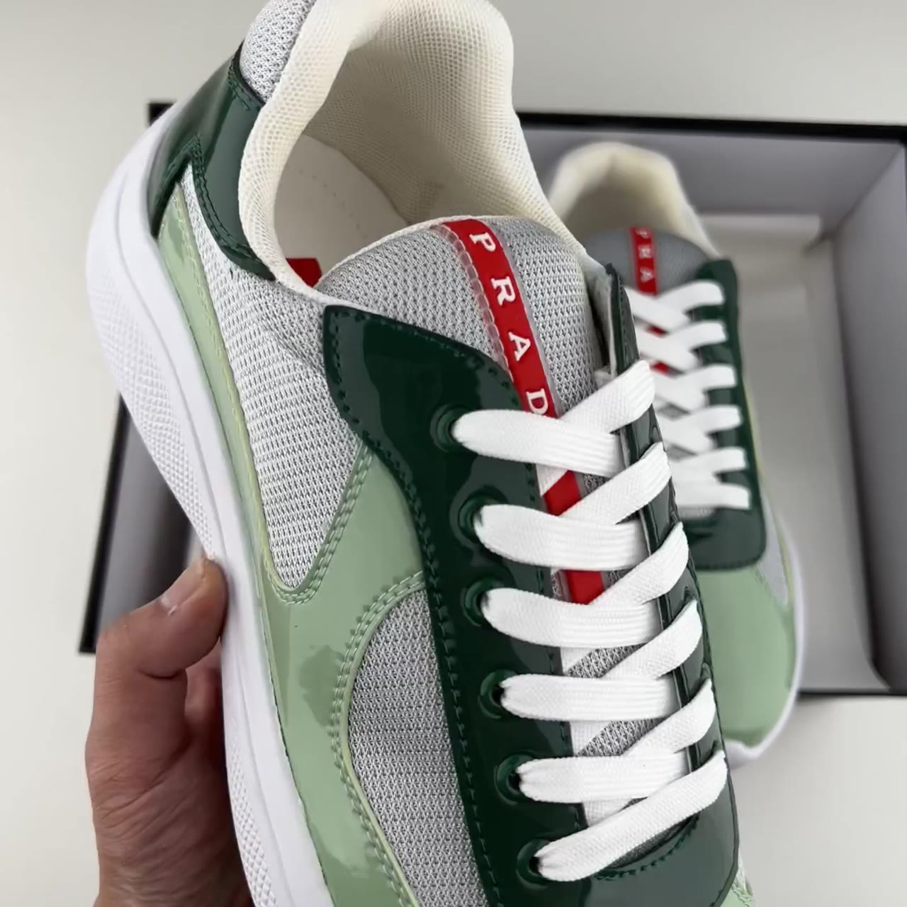 Prada America's Cup Low-Top Chunky Sneakers Grey Green