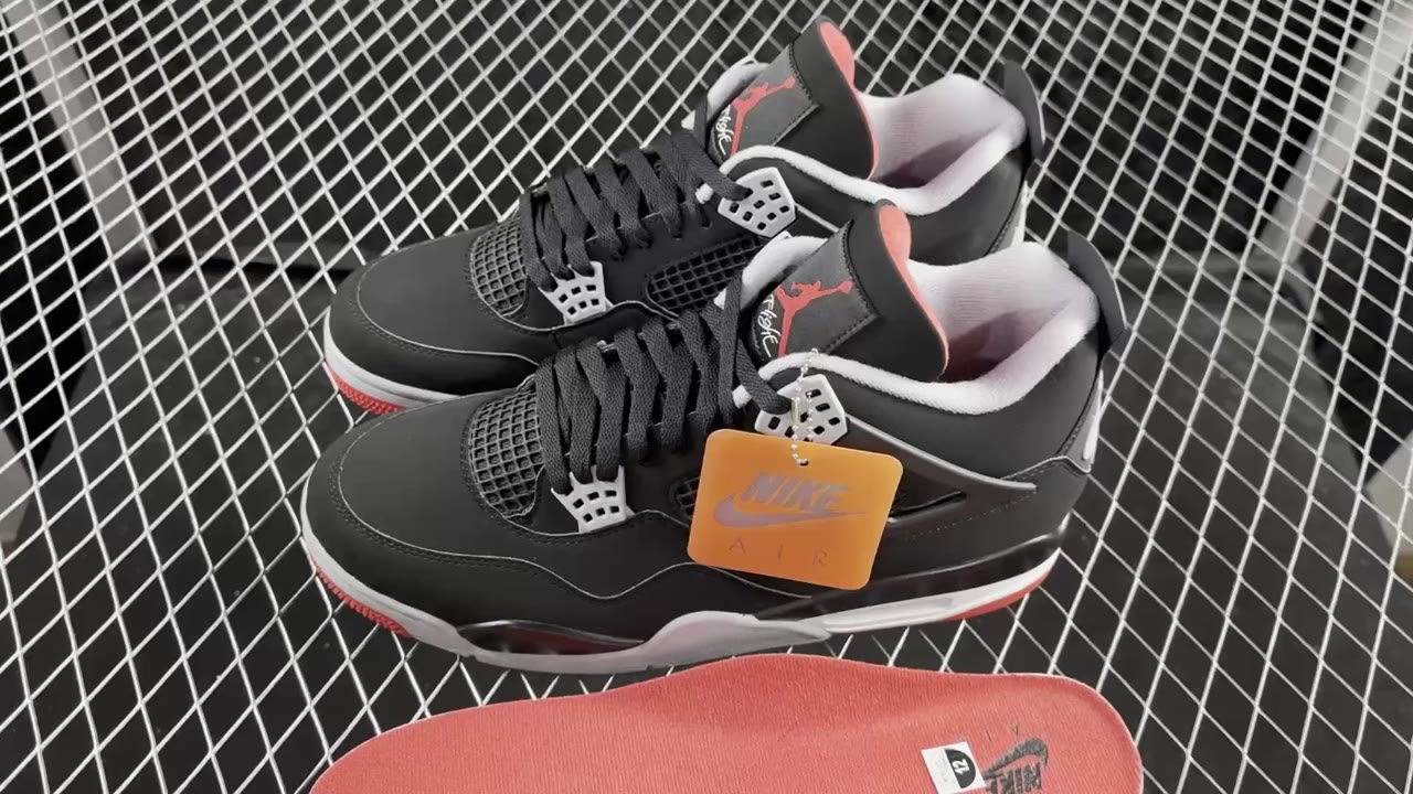 Jordan 4 Retro Bred Low-Top Basketball Shoes Black Red (JORDAN-126)