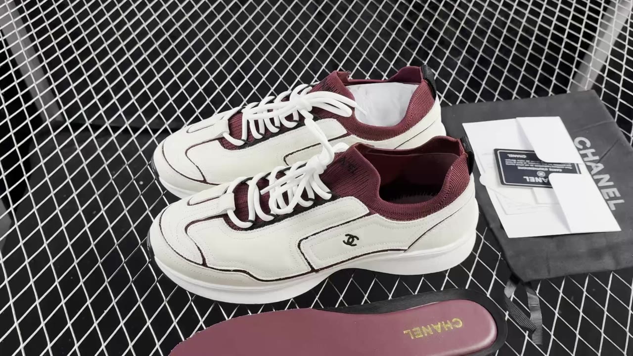 Chanel White Wine Low-Top Chunky Sneakers Black White Red