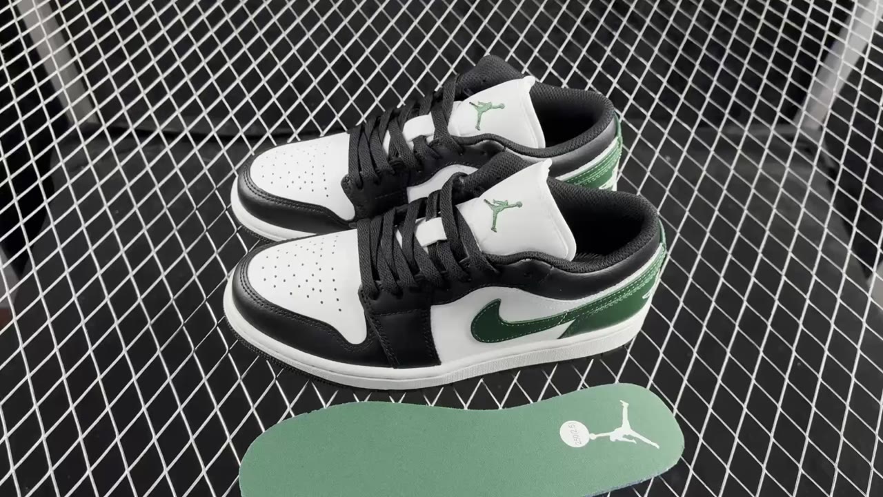Jordan 1 Low Basketball Shoes Black White Green